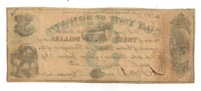 1862 The State of Mississippi, Jackson - Three Dollar Cotton Pledge D01453