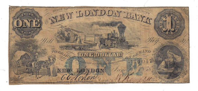 1858 The New London Bank - One Dollar D01104