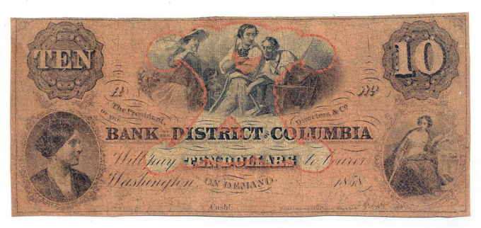 1858 The Bank of the District of Columbia - Ten Dollar Note - D01025