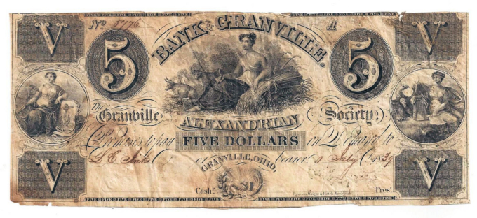 1839 Bank of Granville, Ohio - $5 Obsolete Note No.5776 - (D05776)
