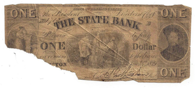 1849 State Bank, Ma $1 Contemp. CTFT Note Altered from State Bank of IN (D01702)