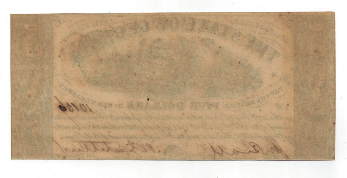 1864 The State of Georgia, Milledgeville - $5 Obsolete Note D01015