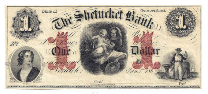 186X The Shetucket Bank, Norwich, CT - One Dollar Obsolete Remainder (D04071)