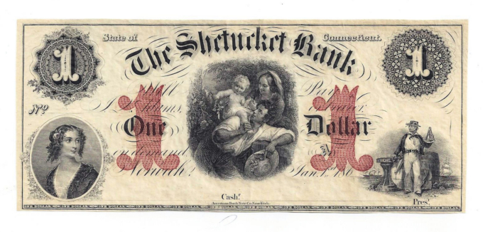 186X The Shetucket Bank, Norwich, CT - One Dollar Obsolete Remainder (D04122)