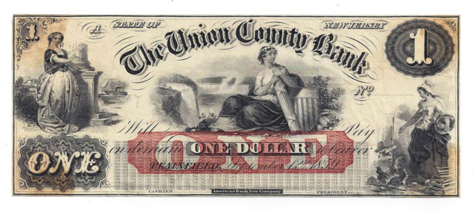 1859 The Union County Bank, Plainfield, NJ - One Dollar Obsolete (D04764)