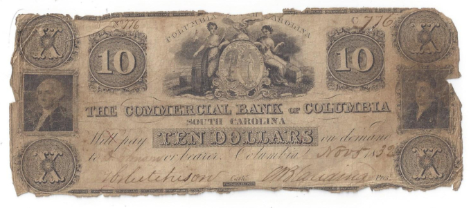 1832 Commercial Bank of Columbia SC Ten Dollar Note Sh136 -D03019