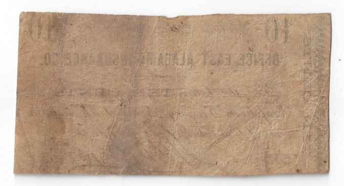 1862 Office East Alabama Insurance Co Ten Cent Note R15-2 (D03480)