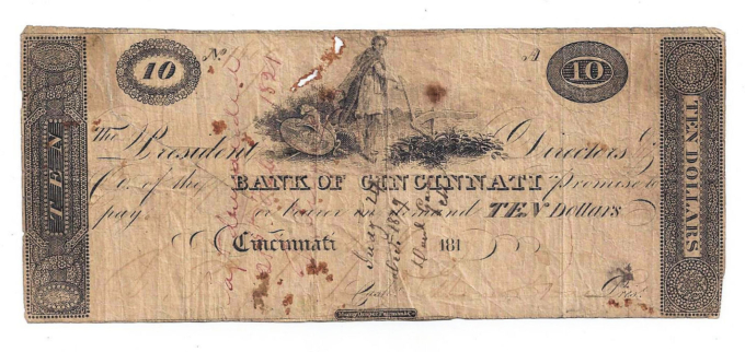 181X Bank of Cincinnati, OH - $10 Obsolete Note No.1821 (D05204)