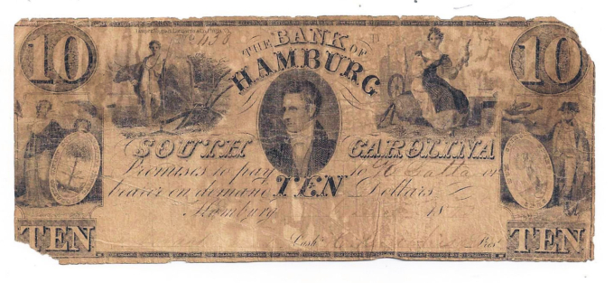 18XX Bank of Hamburg, SC - $10 Obsolete Note No.1138- Sh229 (D05231)