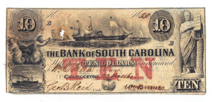 1860 Bank of South Carolina, Charleston - $10 Note No.550 Sh372, D05274