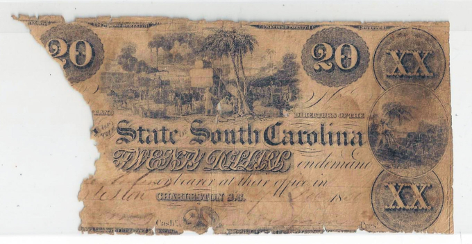 1850 Bank of The State of South Carolina, Charleston - $20 Note Sh594 D05697