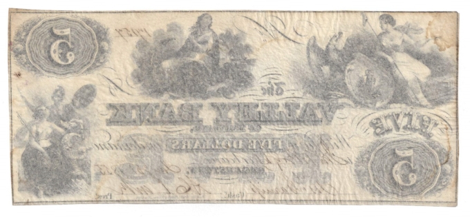 1855 Valley Bank of Maryland, Hagerstown MD $5 Note No.17157 (D57030)