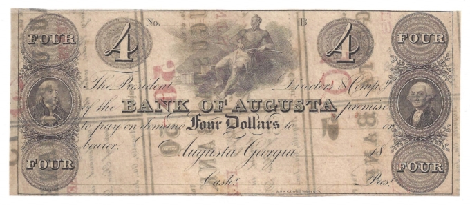 18XX Bank of Augusta, Georgia $4 Remainder Note (D57121)