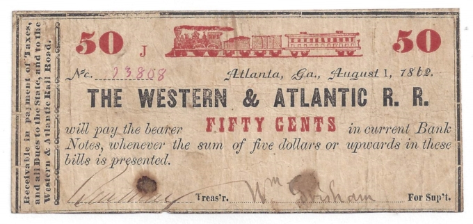 1862 Western & Atlantic R.R., Atlanta GA 50c Note No.13808 (D57464)