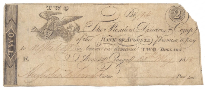 1818 Bank of Augusta, Georgia $2 Note No.194 (D58553)