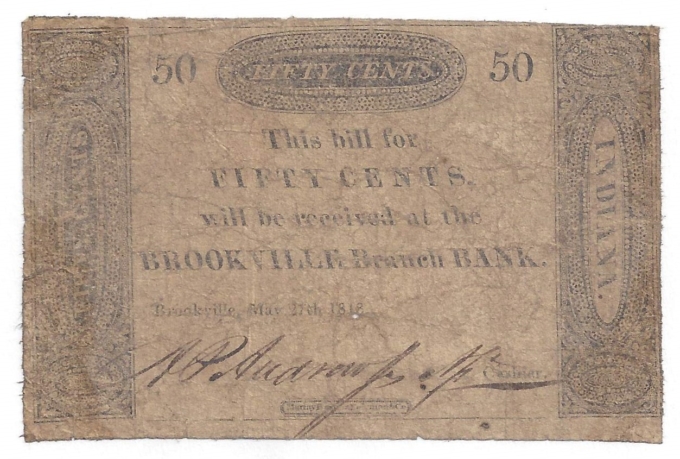 1818 Brookville Branch Bank, Brookville IN 50c Note W-86-8 (D58563)
