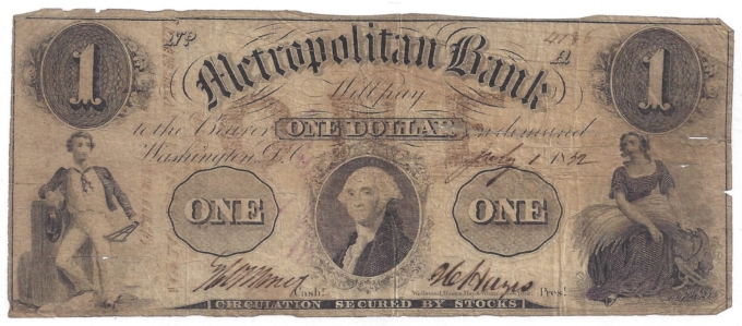 1832 Metropolitan Bank, Washington D.C. $1 Note No.4786 (D58639)