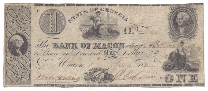 1831 Bank of Macon, Georgia $1 Note No.612 (D58565)