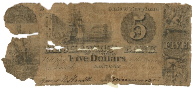 1840 Mechanics Bank of Baltimore, Maryland $5 Note (D59222)