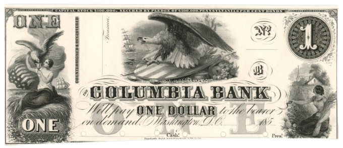185X Columbia Bank, Washington D.C. $1 Proof Note 193-G2 (D59231)