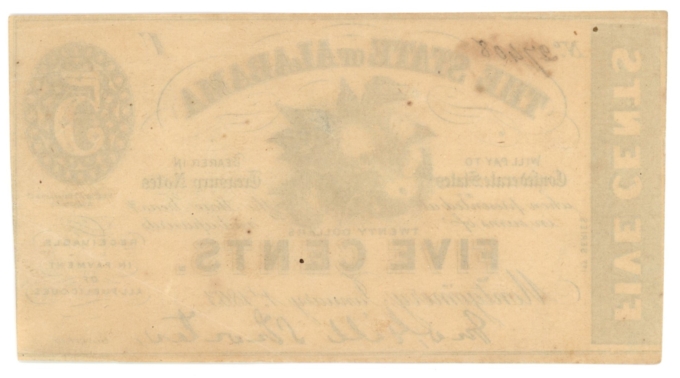 1863 State of Alabama, Montgomery, AL 5c Note No.27408 CR11 (D59250)