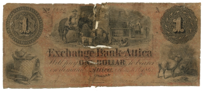 1861 Exchange Bank of Attica, Indiana $1 Note No.3552 W22-1 (D59270)