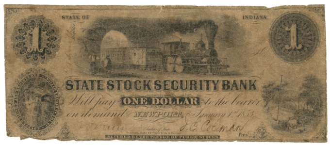 1853 State Stock Security Bank Newport, Indiana IN $1 (DL0025)