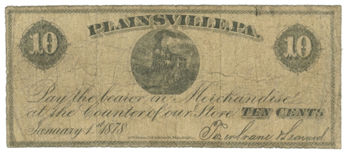 1878 Plainsville, Pennsylvania PA 10 cents H314-1 (DL0046)