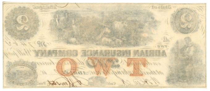 18XX Adrian Insurance Company, Adrian, Michigan $2 Obsolete Note A-82 (D60063)