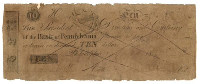 18XX Bank of Pennsylvania, Philadelphia, PA $10 Obsolete Note H305-90 (D59848)