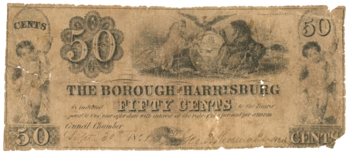 1841 Borough of Harrisburg, Pennsylvania 50c Obsolete Note (D59662)