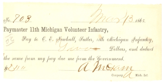 1865 Paymaster 11th Michigan Volunteer Infantry No.703 (D60064)