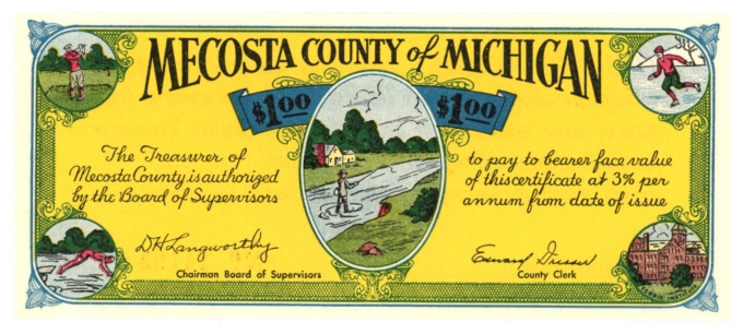 1933 Mecosta County of Michigan $1 Note 565-1-B No.14194 (D60127)