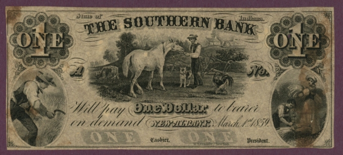 1859 Southern Bank, New Albany, Indiana $1 Obsolete Note 470-G2 (D60403)