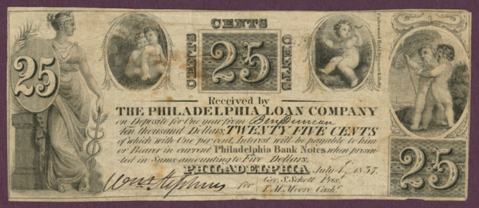 1837 Philadelphia Loan Company, Pennsylvania 25c Obsolete Note (D60320)