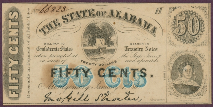1863 State of Alabama AL 50c No.66823 (DL0523)