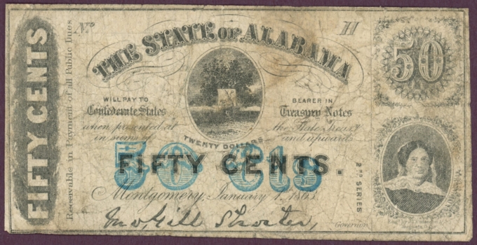 1863 State of Alabama AL 50c CR4B (DL0530)