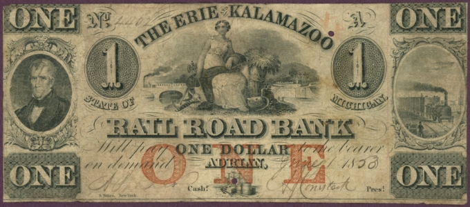 1853 Erie and Kalamazoo Michigan MI $1 No.4402 (DL0586)