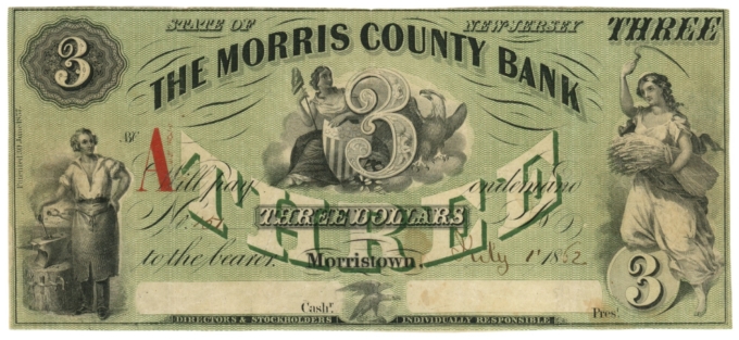 1862 Morris County Bank Morristown New Jersey $3 NJ (L4693)