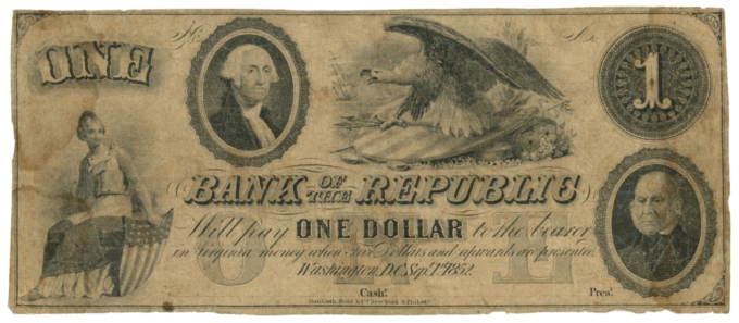 1852 Bank of the Republic Washington $1 DC (L4703)