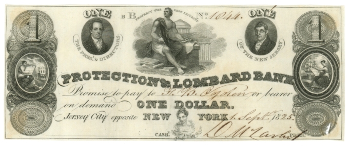 1825 Protection & Lombard Bank Jersey City $1 NJ (L4704)