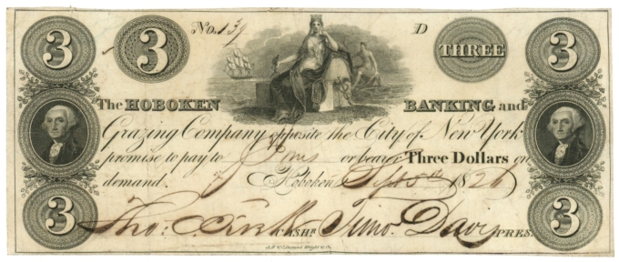 1826 Hoboken Banking and Grazing Company $3 NJ (L4730)