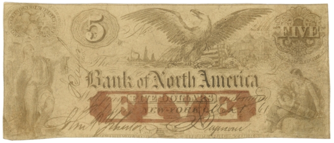 1861 Bank of North America New York $5 NY (L4731)