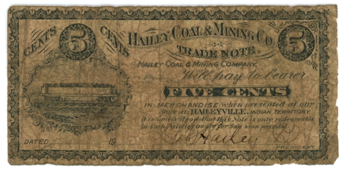 19__ Hailey Coal & Mining Co. 5 Cents Oklahoma OK (L4823)