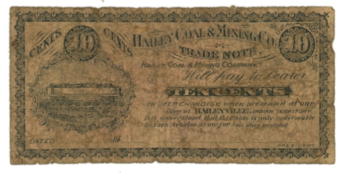 19__ Hailey Coal & Mining Co. 10 Cents Oklahoma OK (L4824)