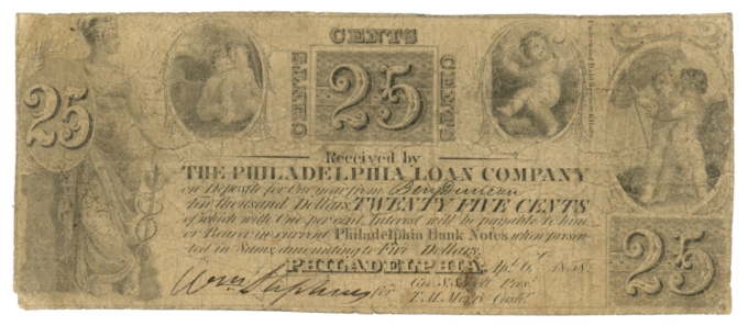 1838 Philadelphia Loan Company Pennsylvania 25 Cents PA (L4830)