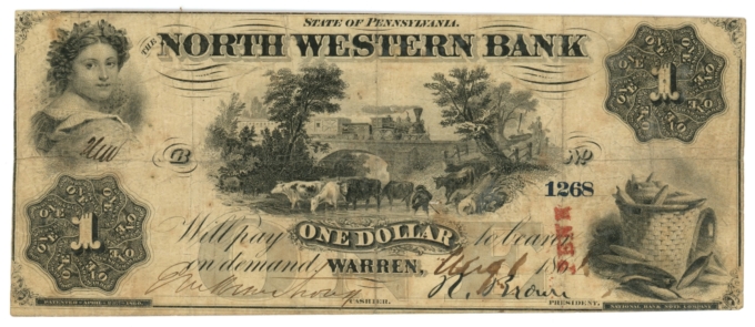 1861 North Western Bank Warren Pennsylvania $1 PA (L4838)