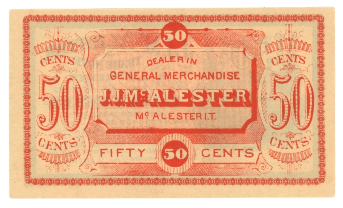 189_ J J McAlester Trade Note Oklahoma OK 50 Cents (L4839)