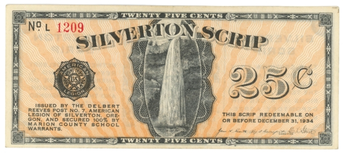 1934 Silverton Scrip Oregon OR 25 Cents (L4841)