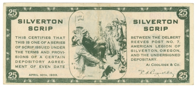 1934 Silverton Scrip Oregon OR 25 Cents (L4841)